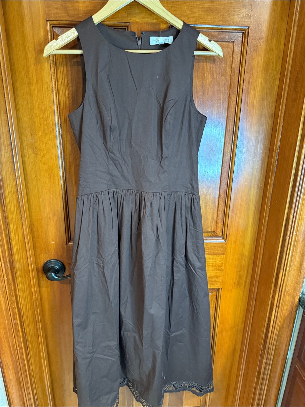 Wayf Brown Sleeveless Midi Dress with Gathered Skirt
